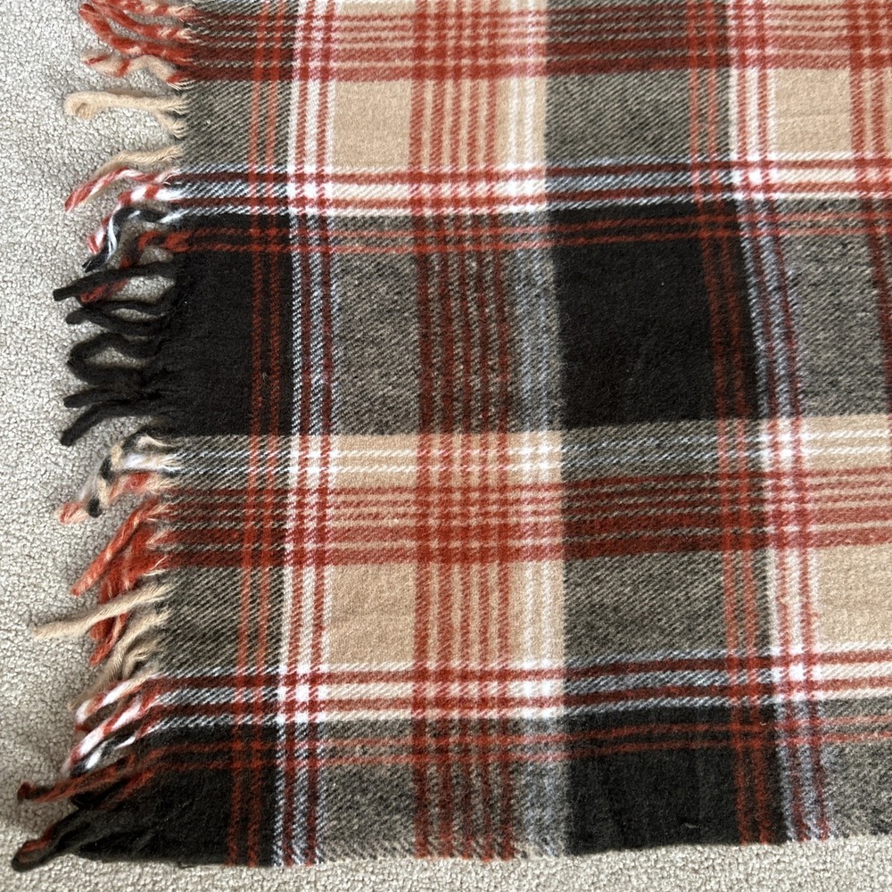Vintage Faribo Brown Plaid Stadium Blanket 58"x43" Faribault Woolen Mill‎ T